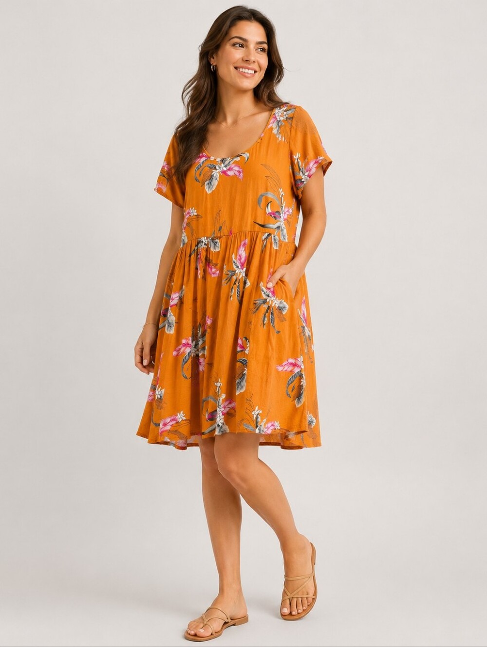 Torrid Brand Summer Dress or Beach Cover-up Orange Floral 97% Rayon XXL